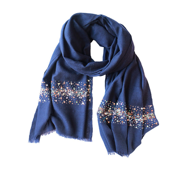 Cosmo Cashmere Blend Sequin Stole Pashmina & Scarves Navy 