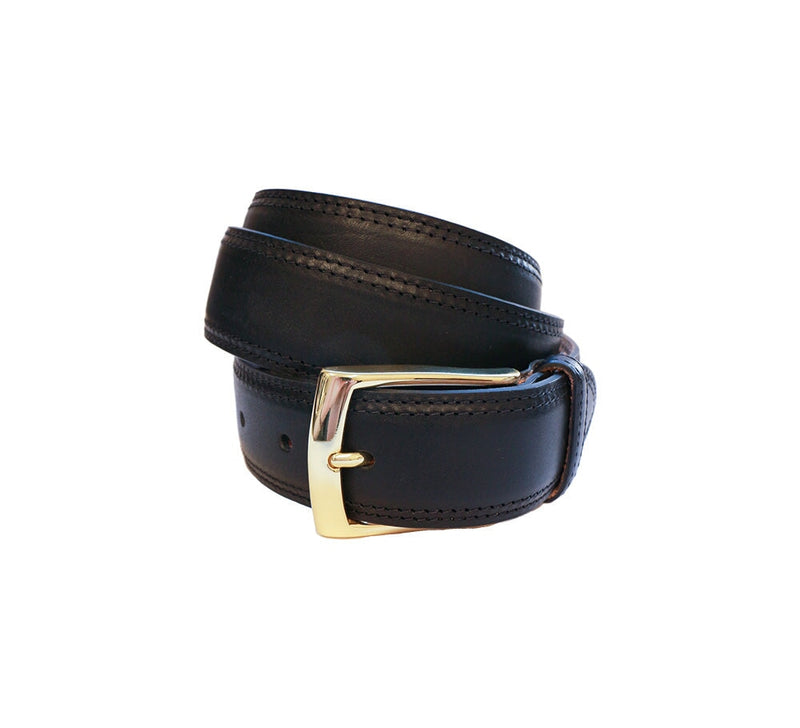 Double Stitched Calf Leather Belt Belt Black / Gilt 32 