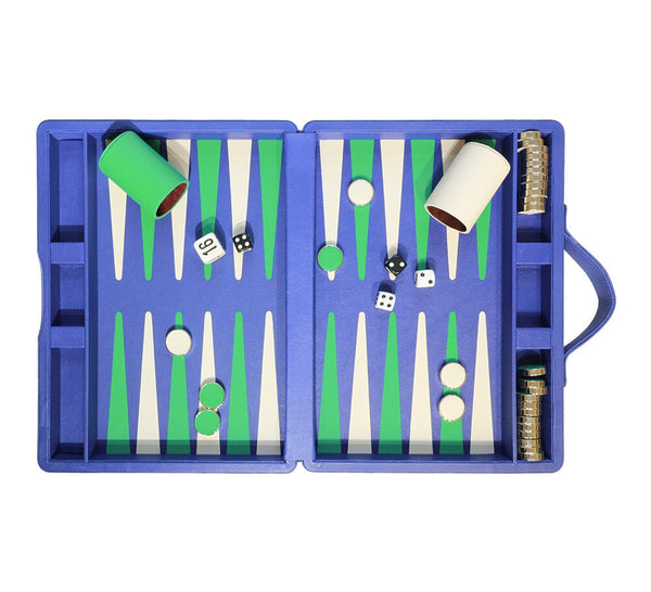 A4 Backgammon Set Games Royal Blue / Emerald / Ivory 