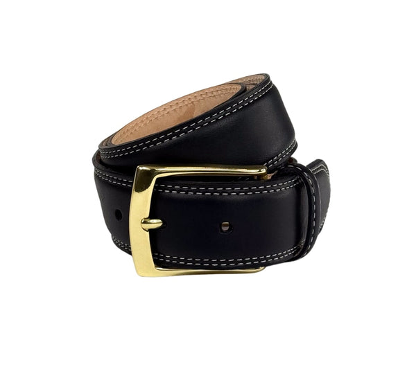 Double Stitched Calf Belt Belt Black / Gilt 32 