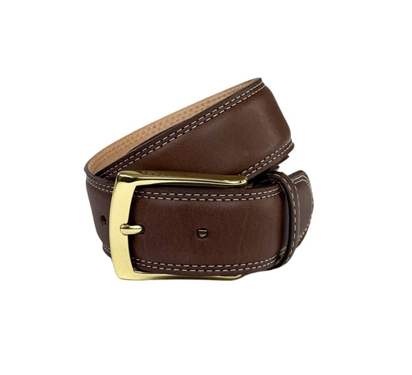 Double Stitched Calf Belt Belt Dark Brown / Gilt 32 