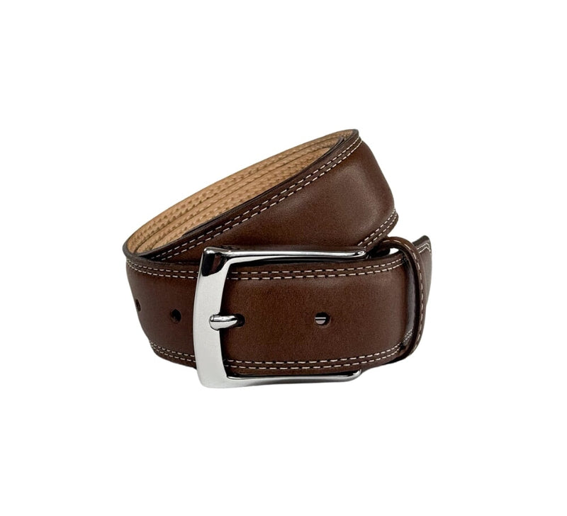 Double Stitched Calf Belt Belt Dark Brown / Nickel 32 
