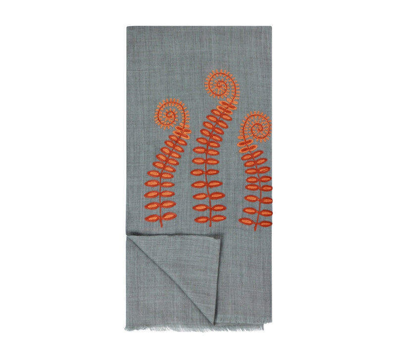 Fiddlehead Embroidery Stole Pashmina & Scarves Burnt Orange 