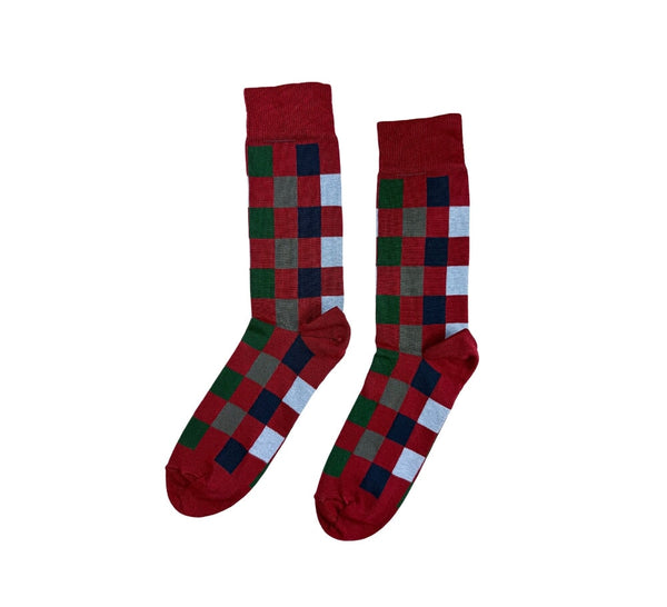 Fine Multicoloured Square Socks Textiles Burgundy 