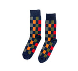 Fine Multicoloured Square Socks Textiles Navy 