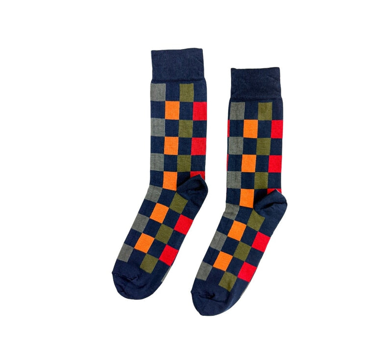 Fine Multicoloured Square Socks Textiles Navy 