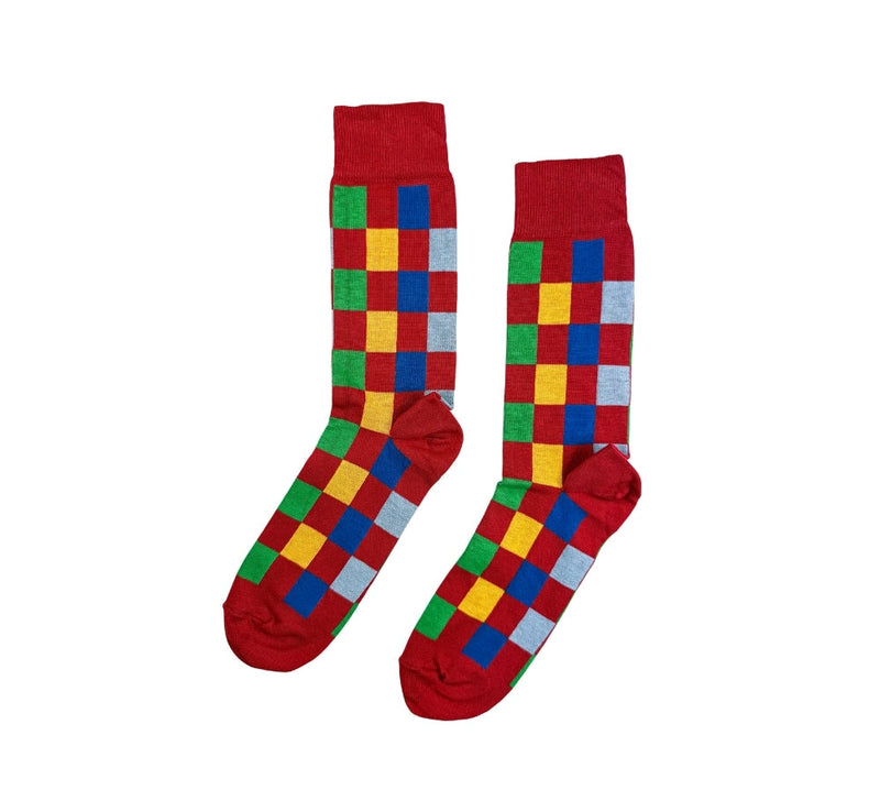 Fine Multicoloured Square Socks Textiles Red 