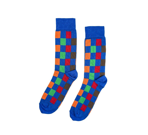 Fine Multicoloured Square Socks Textiles Royal Blue 