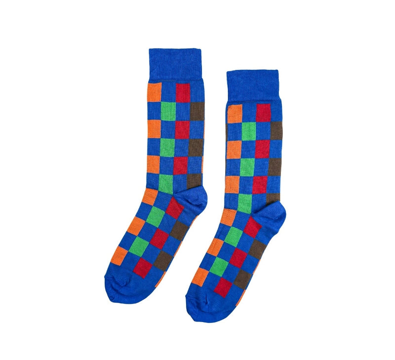 Fine Multicoloured Square Socks Textiles Royal Blue 
