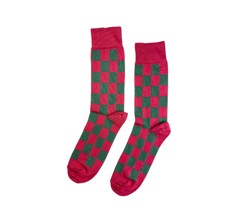 Fine Two Tone Square Socks Textiles Burgundy / Loden 