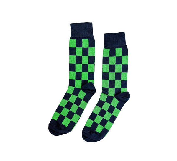 Fine Two Tone Square Socks Textiles Navy / Green 