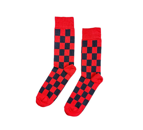 Fine Two Tone Square Socks Textiles Red / Navy 