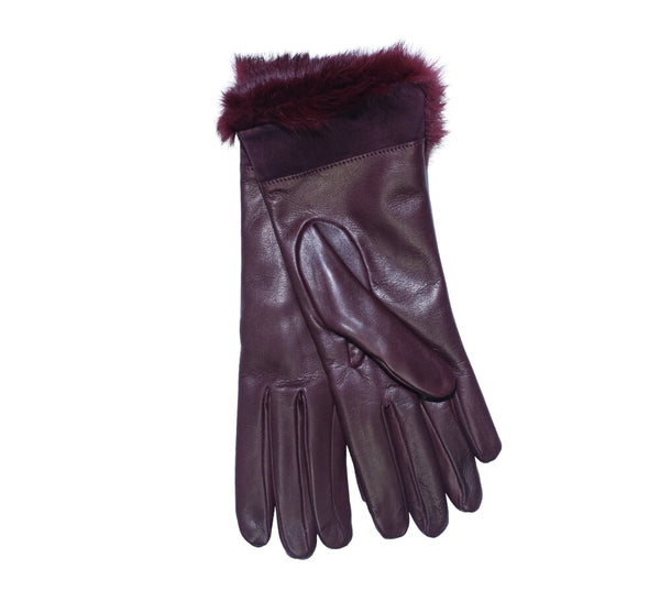 Ladies Fur & Cashmere Lined Gloves Gloves Burgundy 6.5 