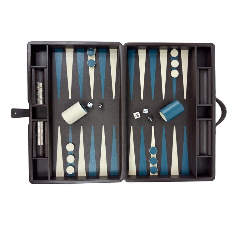 Large Backgammon Set Games Dark Brown / Teal / Ivory 