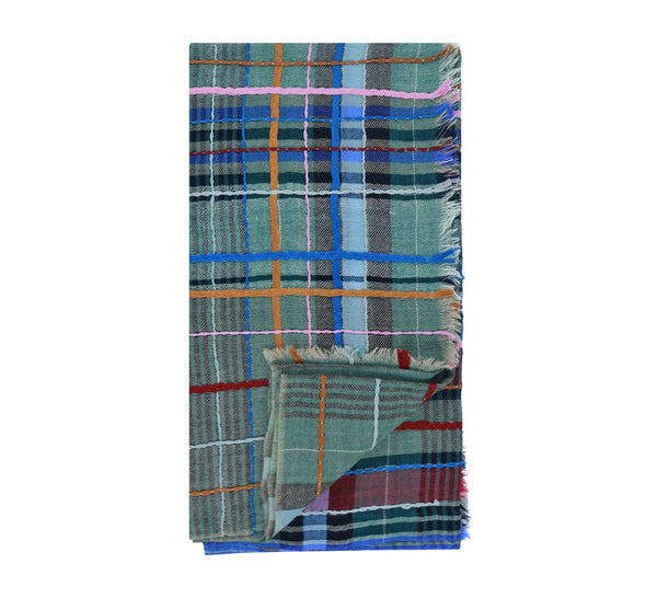 Multicoloured Plaid Shawl Pashmina & Scarves Forest Green 