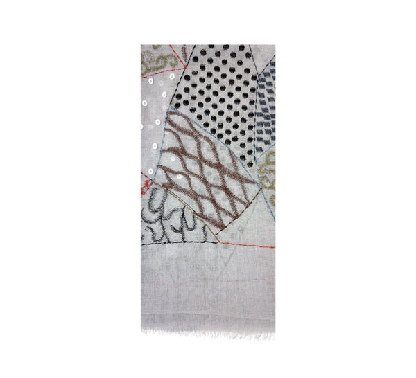 Patchwork Embroidery Stole Pashmina & Scarves Silver 
