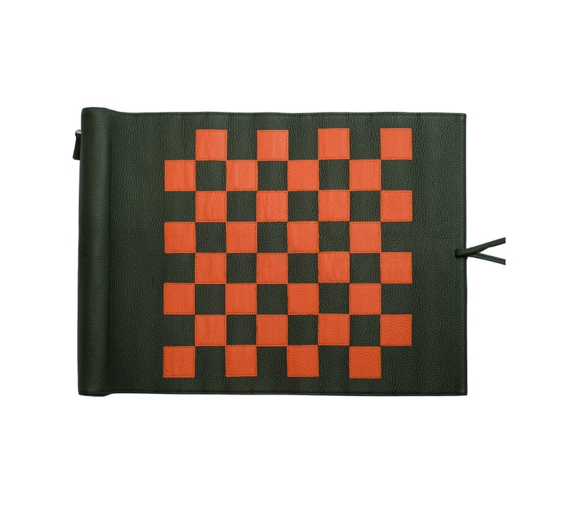 Roll Up 3 in 1 Board Game Chess, Backgammon & Draughts Set Games Dark Green / Orange / White 