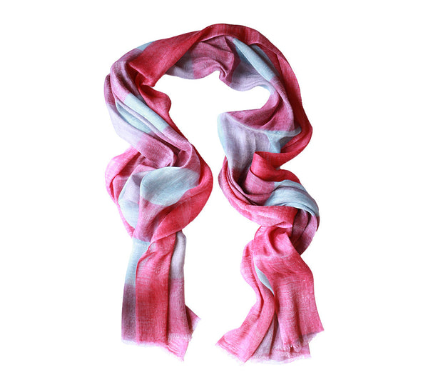 Check Hand Painted Linen Blend Stole Pashmina & Scarves Magenta 