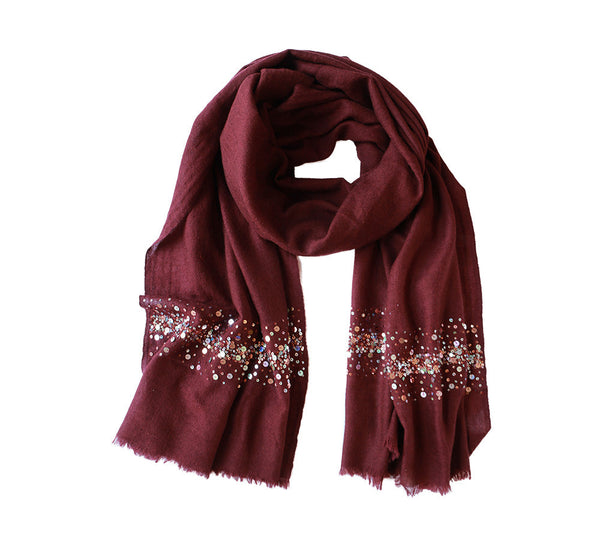 Cosmo Cashmere Blend Sequin Stole Pashmina & Scarves Burgundy 