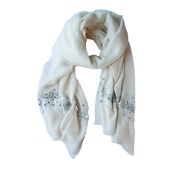 Cosmo Cashmere Blend Sequin Stole Pashmina & Scarves Cream 