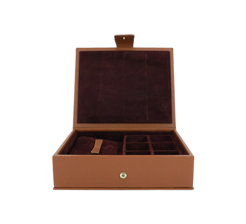 Divided Cufflink and Trinket Box Jewellery & Cufflink Boxes Tan 