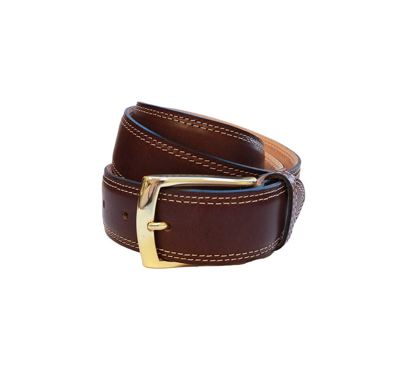 Double Stitched Calf Leather Belt Belt Brown / Gilt 32 
