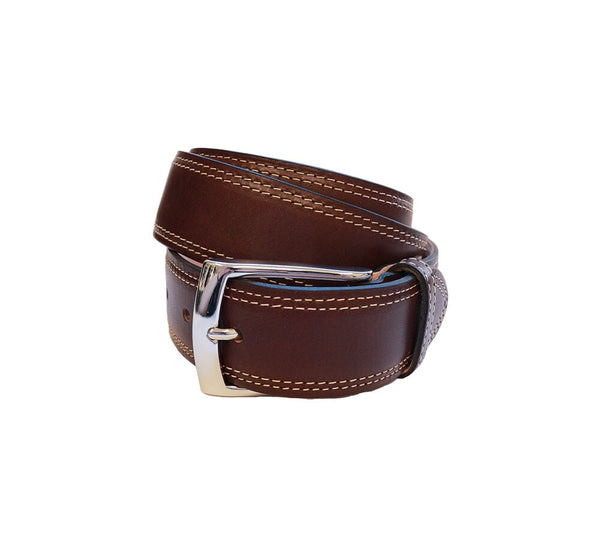 Double Stitched Calf Leather Belt Belt Brown / Nickel 32 