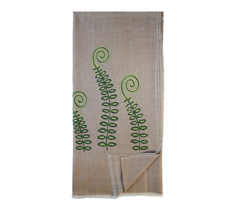 Fiddlehead Embroidery Stole Pashmina & Scarves Fern Green 