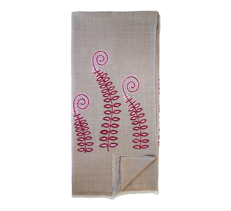 Fiddlehead Embroidery Stole Pashmina & Scarves Fuchsia 