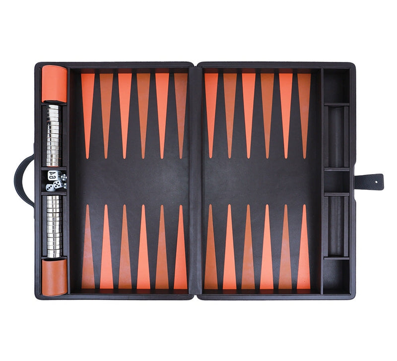 Large Backgammon Set Games Dark Brown / Orange / Tan 
