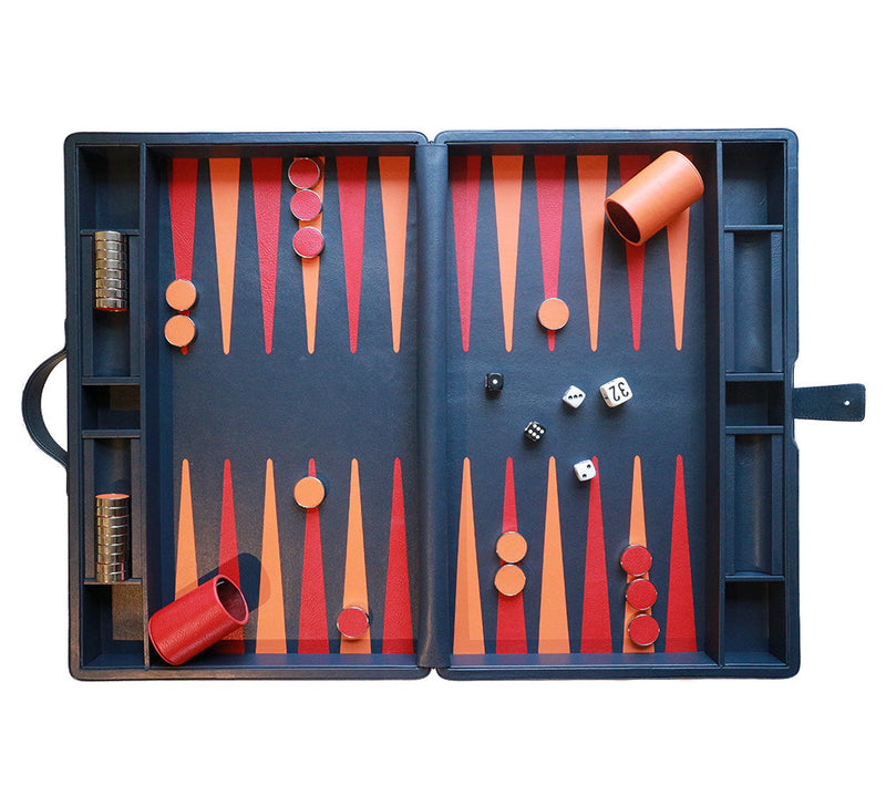Large Backgammon Set Games Navy / Orange / Red 