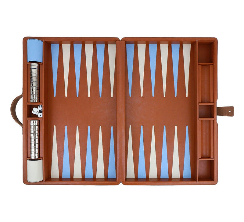 Large Backgammon Set Games Tan / Light Blue / Ivory 