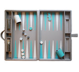 Large Backgammon Set Games Taupe / Aqua / White 