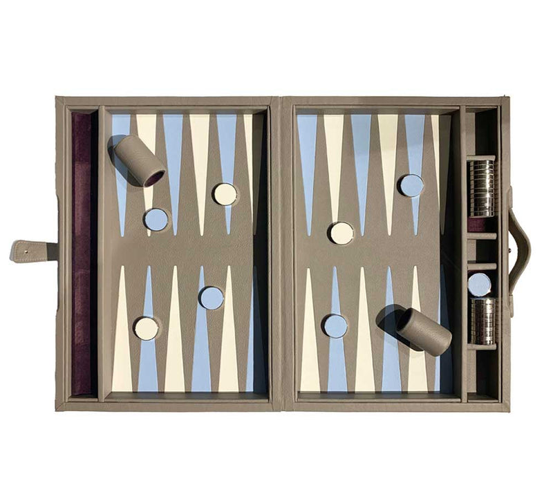 Large Backgammon Set Games Taupe / White / Sky Blue 