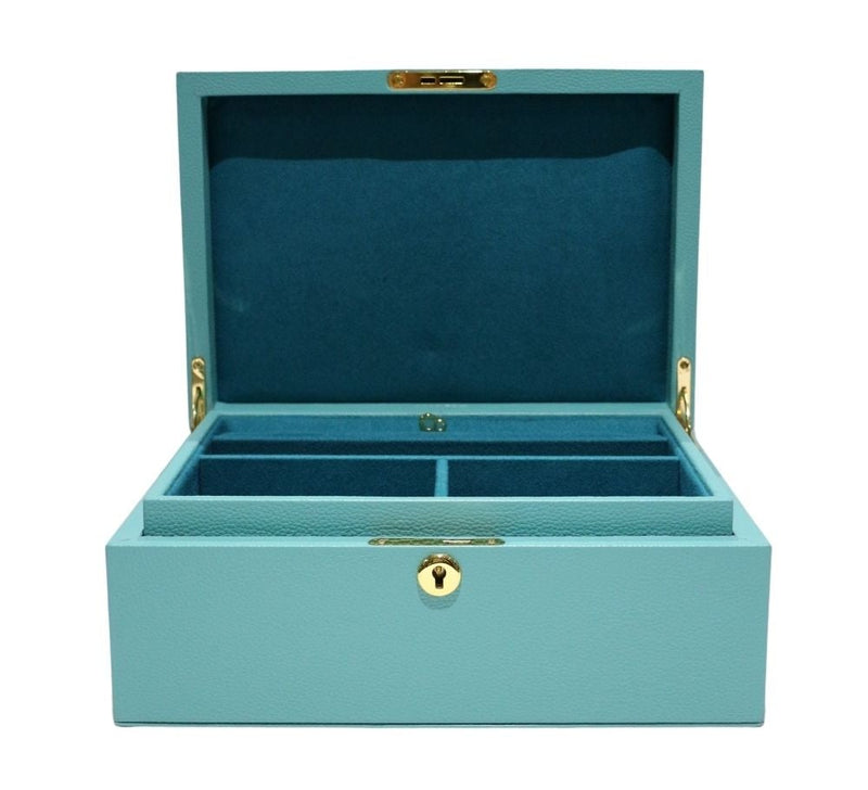 Medium Lockable Jewellery Box Jewellery & Cufflink Boxes Aqua  - Pickett London