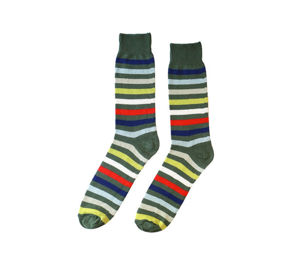 Narrow Multicoloured Hoops Socks Textiles Forest Green 