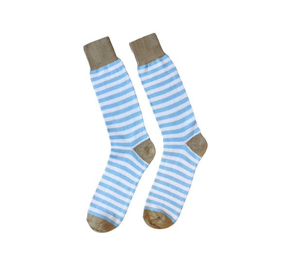 Narrow Two Tone Hoops Socks Textiles Powder Blue / White 