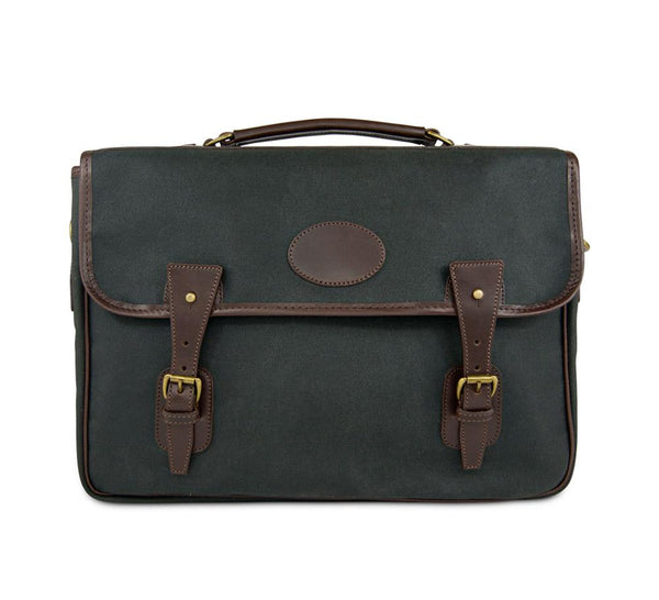 One Pocket Buckle Waxed Canvas Briefcase - Pickett London