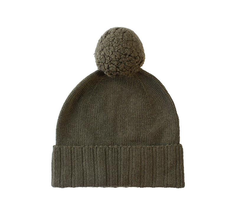 Pure Cashmere Pom Pom Hat Textiles Olive 