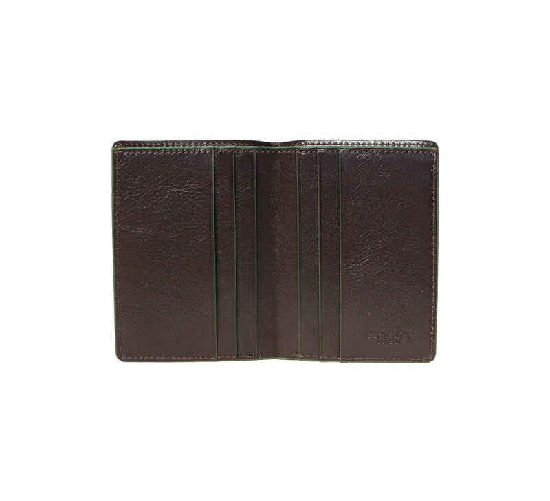 RFID Contrast Tip Folding Card Case Wallets Dark Brown / Green 