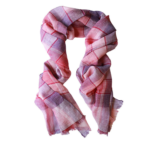 Tillandsia Plaids Linen Shawl Pashmina & Scarves Pink 