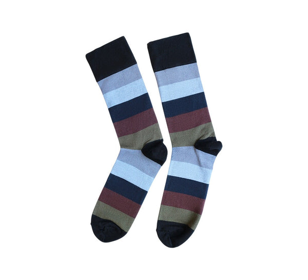 Wide Multicoloured Stripe Socks Textiles Black 